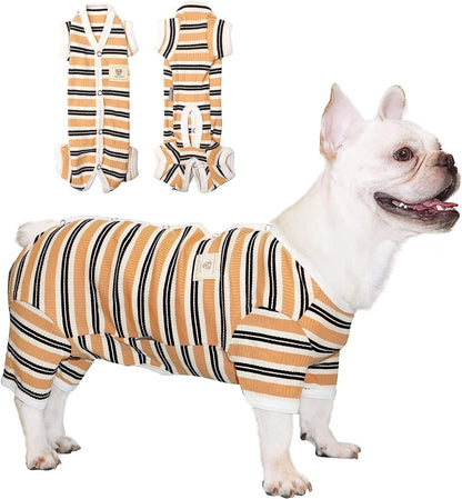 TONY HOBY Male Dog Pajamas, 4 Legged Dog Jumpsuit with Brown Stripe, Dogs Shirt for Small Medium Dogs (Brown, Boy, XS)