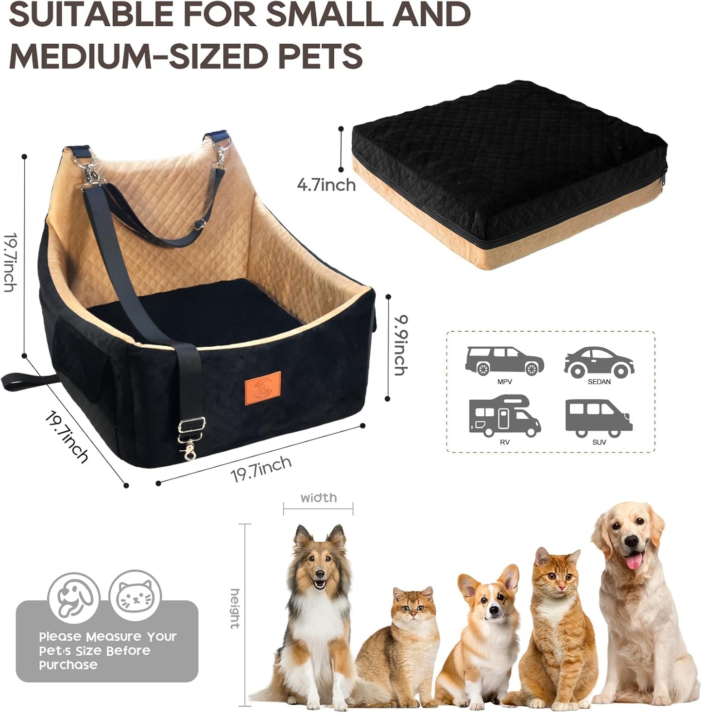 Dog Booster Car Seat for Medium and Small Sized Dogs Pet Car Bed Easy to Remove and Washable with Thickened Cushion Fits Cars Trucks and SUVs