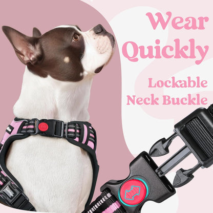 rabbitgoo Dog Harness for Large, No Pull Pet Harness with 3 Buckles, Adjustable Soft Padded Vest with Control Handle, Walking Reflective Pet Vest for Large Dogs, Pink, L