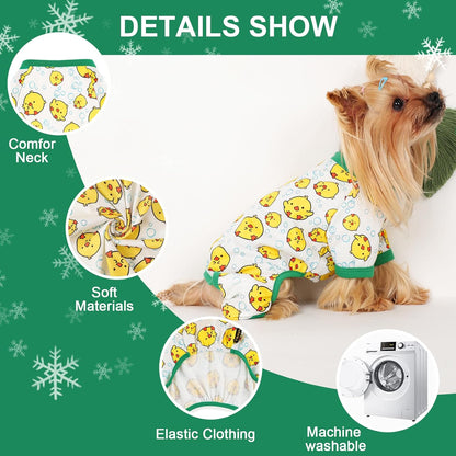 Dog Pajamas Small Sized Dogs Stretchable Summer Dog Clothes Pjs 4 Legs Girl Boy Cute Soft Puppy Outfits Doggie Cat Jammies Jumpsuit Sleeper for Pet, Duckling, L
