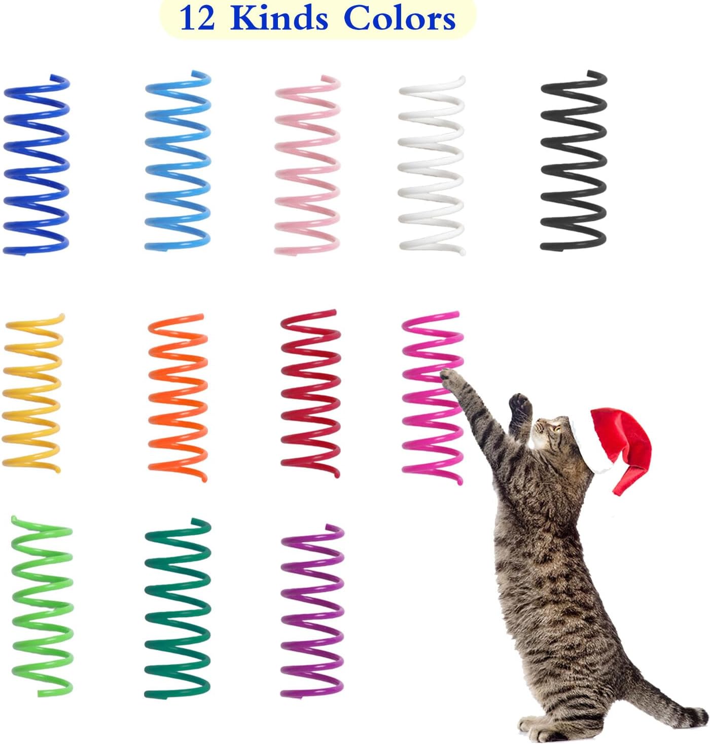 48PCS 12Colors Cat Spring Toys for Indoor Cats, Interactive Coil Springs for Self Play, Durable Heavy Plastic Cat Spiral Spring, Hunting, Biting, Swatting Creative Kitten Toy