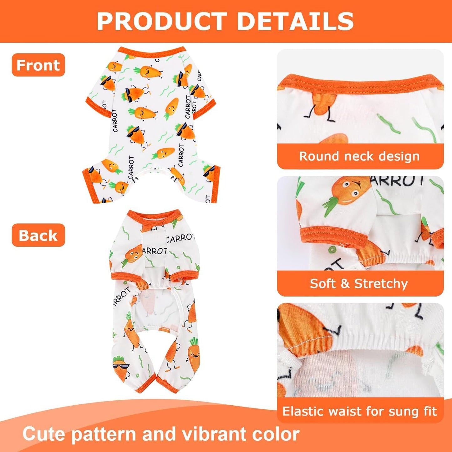Dog Pajamas Pjs Summer Dog Clothes for Small Dogs Girl - Boy - Small Size Dogs, Soft Stretchy Puppy Clothes Doggie Onesies Cat Pet Jammies Outfit for Chihuahua Yorkie, Carrot, S