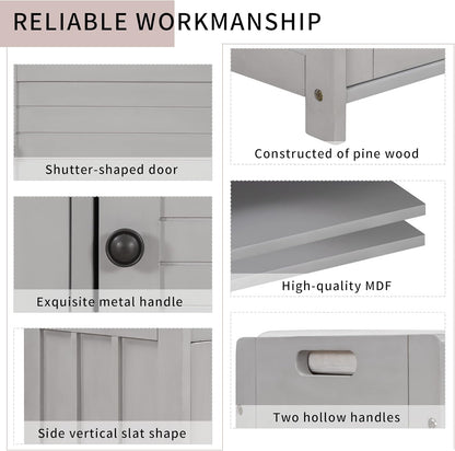 Storage Bench with 3 Shutter-Shaped Doors, Wood Shoe Bench with Removable Cushion and Hidden Storage Space for Entryway, Living Room, Hallway 43.5" L*16" W*18" H (Gray Wash Pine)