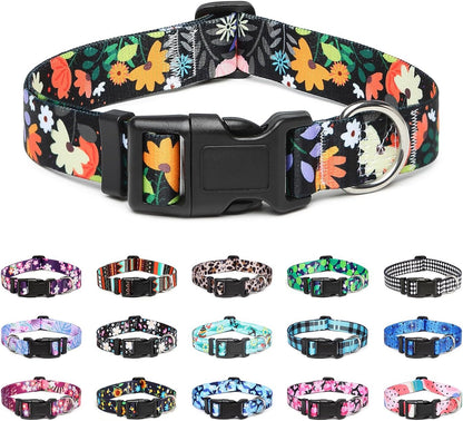 Mercano Adjustable Dog Collar - Special Design Patterns, Soft Nylon Comfortable Durable Pet Collar for Small Medium Large Dogs (S, Floral Orange)