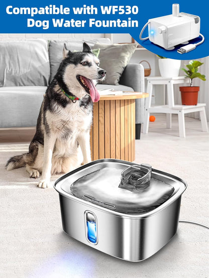 Dog Water Fountain for Large Dogs, 9L/2.4Gal Stainless Steel Dog Fountain with Water Level Window & Filtration, Automatic Pet Water Bowl Dispenser Indoor, for All Dogs and Multi-Pet (Pump)