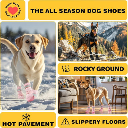 Hcpet Dog Shoes, Dog Boots & Paw Protectors for Winter Snowy Days, Rainy Weather, Outdoor Anti-Slip Sole Dog Booties for Hardwood Floor Black-Leg 6