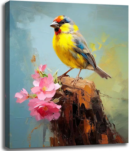 Bathroom Bird Decor Wall Art, Watercolor Bird Picture Canvas Wall Art Decor for Living Room Farmhouse Bathroom Decoration Framed Office Decor Kitchen Accessories 16"x24" 1 PCS