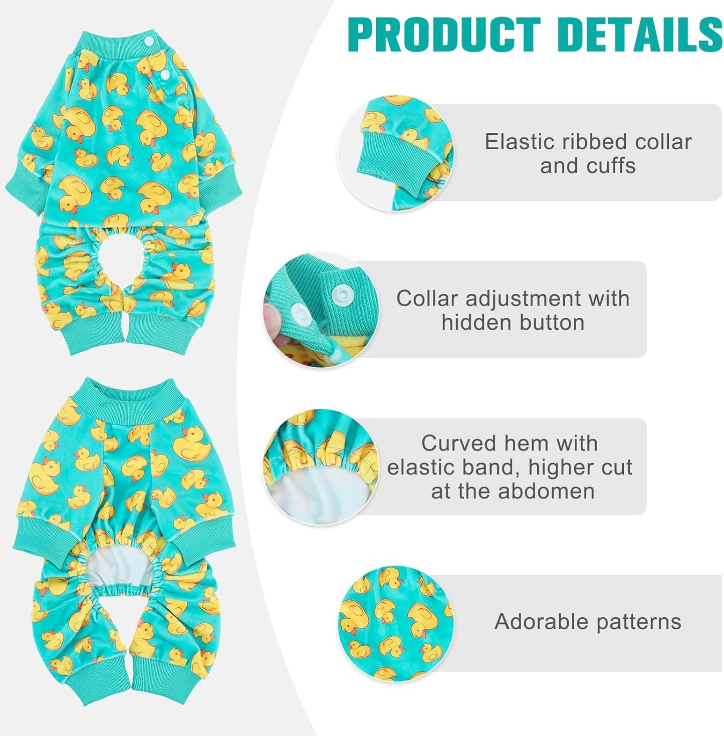 BEAUTYZOO Dog Pajamas Large Sized Dog, Summer Doggie Pajamas for Boy Girl, Soft Strechy Cotton Puppy Pjs Jammies Onesies for Men Women, Pet Jumpsuit Body Suit Cat Apparel Clothes, Yellow Duck L