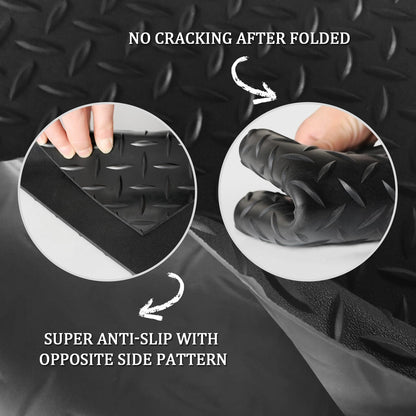 16.4 x 3.3Ft Garage Rubber Flooring Roll, 3 mm Thickness Floor Mat, Diamond Plate PVC Rubber Trailer Mats Non-Slip Flooring for Garage Gym Horse Stall Home Patio (Black)