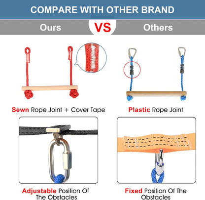 Slsy 60FT Ninja Warrior Obstacle Course (10 Obstacles), Ninja Slackline Kit for Kids, Durable Playset Equipment with 10 Complete Set-Monkey Bar,Swing, Climbing Ladder & Net