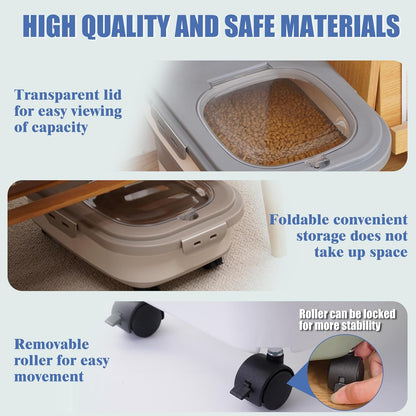 Collapsible Dog Food Storage Container with Lids, Airtight 30 35 Lbs Rice Cereal Flour Sugar Containers Dispenser, Sealable 20 25 Lbs Dog Pet Cat Bird Seed Kitchen Holder Bin Bucket with Rolling Wheel