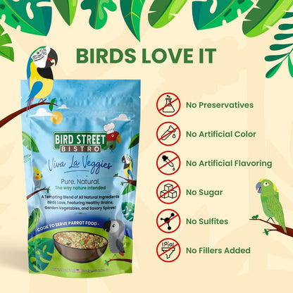 Parrot Food - Parakeet - Cockatiel - Cooks in 3-15 min w/Natural & Organic Grains - Legumes - Non-GMO Fruits, Vegetables, & Healthy Spices
