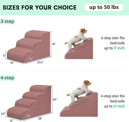 Dog Steps for Small Dogs, 4-Step Pet Ramp Stairs for High Beds and Sofa, Non-Slip Pet Stairs for Small Dogs and Cats, Removable and Easy to Clean Cover, Pink