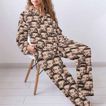 MyPupSocks Custom Face Pajamas for Women Set, Personalized Photo Long Sleepwear XS-XXL