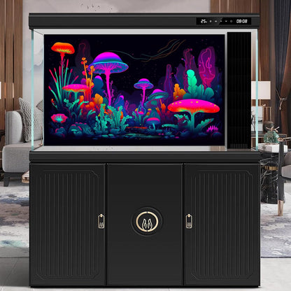 Mushrooms Aquarium Background Mushrooms in Dark Forest with Bright Colors Terrarium Background Tranquil Lake Cartoon Style Aquatic Plants Fish Tank Backdrop Poster Decorations Wallpaper Decor 30x18in