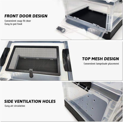 Hamiledyi Collapsible Gecko Tank Starter Kits, Reptile Travel Carrier 15.6" x 11.6" x 9.4" Small Portable Habitat Cages for Leopard Gecko, Bearded Dragon, Snake, Tortoise（White）