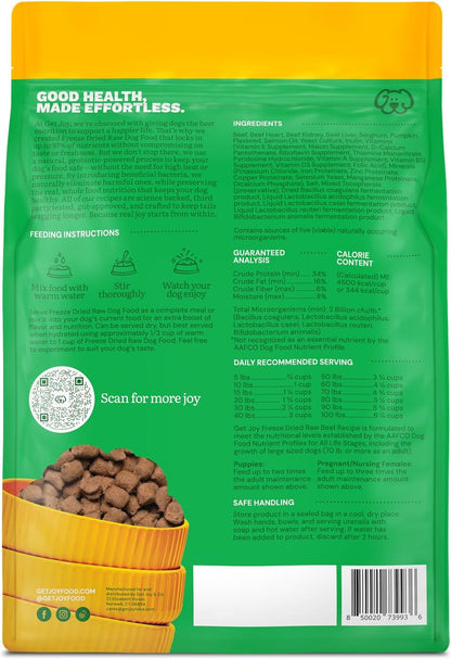 Get Joy Gut Health Fresh Freeze Dried Raw Meal, Beef Recipe, 32 Ounce Bag, Dog Food for Dogs of All Breeds and Life Stages, PhD Animal Nutritionist Formulated, USDA Beef, Made in USA