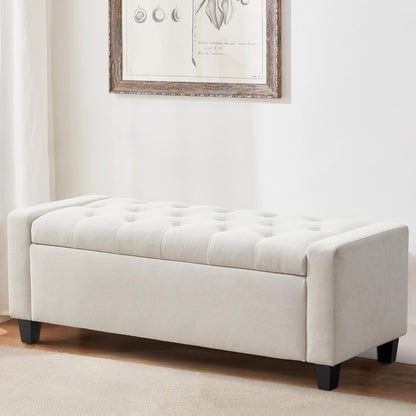 Ottoman with Storage, 48.8" Fabric Storage Ottoman Bench with Hinge, Bedroom Bench, Upholstered Benches with Seating for Living Room, Entryway (Beige)