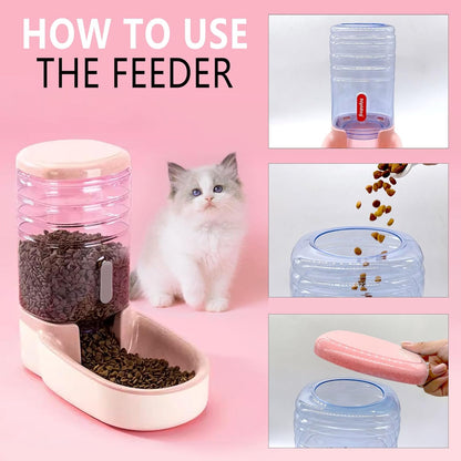 kathson Automatic Cat Feeder 1 Gallon Gravity Dog Food Dispenser Large Capacity Self Feeding Pet Food Bowl for Puppy Kitten Rabbit Pink