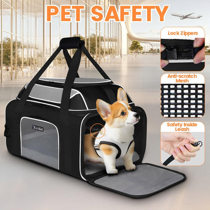 Petskd Top and Side Expandable Pet Carrier 19x13x9 Inches Southwest Allegiant Airlines Approved, Soft-Sided Carrier for Small Dog Under 12 lbs and Large Cat Under 15 lbs(Black)