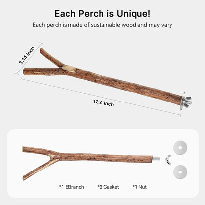 Niteangel Natural Wooden Perches for Bird Cages - Ideal for Cockatiels, Parakeets, Finches & Other Caged Birds (No-Bark, 2 Pack)