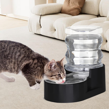 Sfozstra Automatic Gravity Dispenser for Cats: 4L Black Stainless Steel Water Bowl Feeder - Great for Family Homes and Outdoor Activities