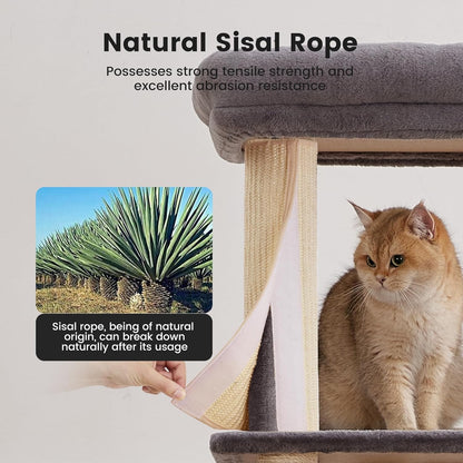 Gardner Pet 65in Heavy Duty Cat Tree Tower for Large Cats, Multi-Level Cat Furniture with Replaceable Sisal Scratching Post, Hammock | Extra-Large Platform & Condo (Upgraded Grey)