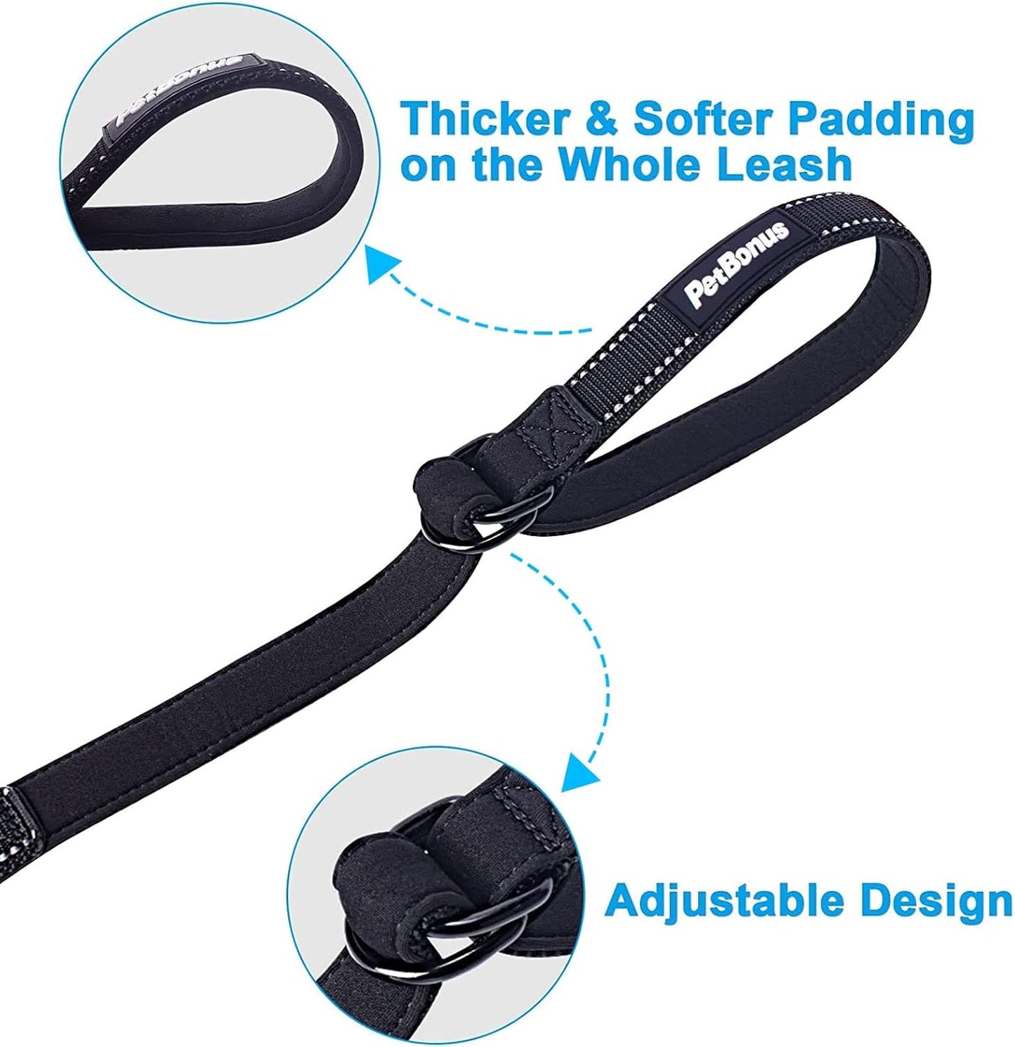 PetBonus 2 Packs Short Dog Leash, Safety Wrist Strap for Retractable Dog Leash, Reflective Design and Adjustable Soft Padded Handle, Extra Layer Security for Pet Stroller (Black, Black)