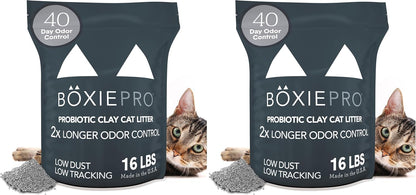 Boxie® Probiotic 40 Day Natural Odor Control Cat Litter, 16lb Clumping Clay Kitty Litter (Pack of 2)