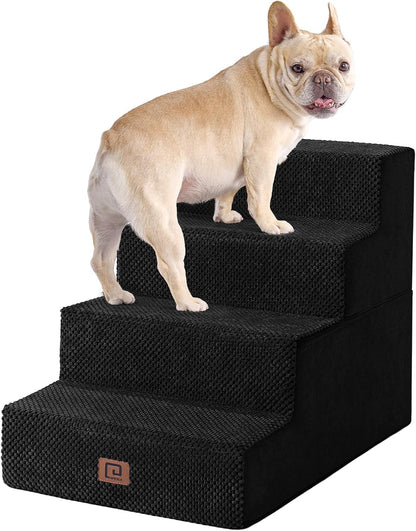 EHEYCIGA Dog Stairs for Bed 18" H, 4-Step Dog Steps for High Bed, Pet Steps for Small Dogs and Cats, Non-Slip Balanced Pet Ramp Indoor, Black