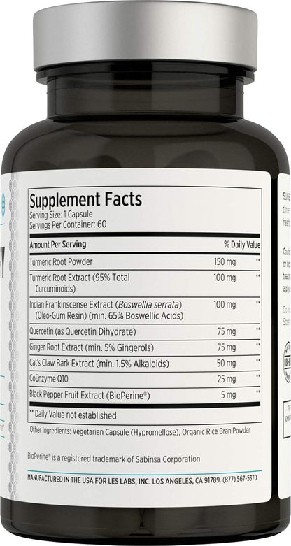 LES Labs Inflammatory Health – Joint Support, Muscle Function & Relaxation, Mobility– Turmeric, Boswellia, Quercetin, Ginger & CoQ10 – Non-GMO Supplement – 60 Capsules