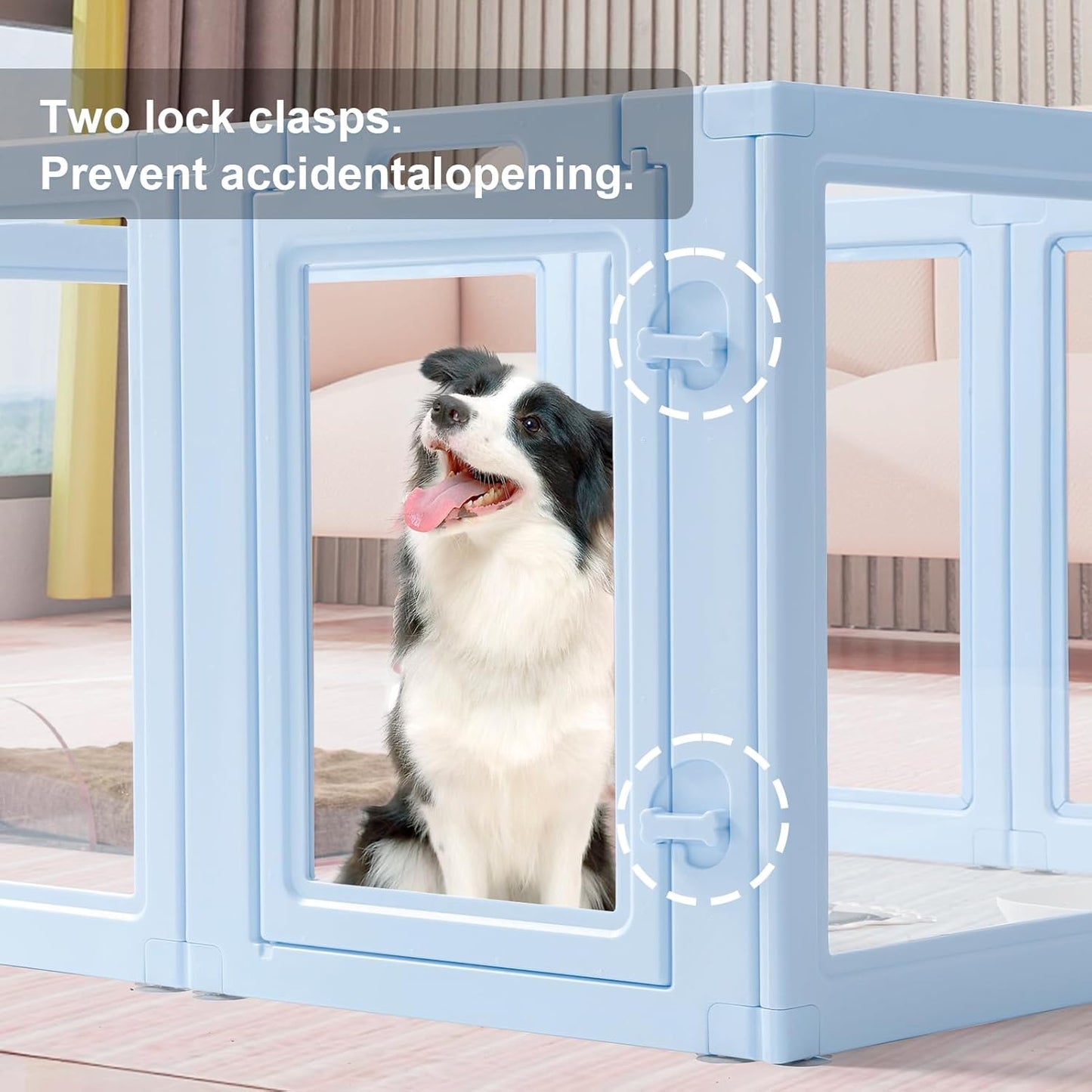 Clear Acrylic Dog Playpen,Transparent DIY Dog Pen,Easy Assembly and Disassembly,Indoor and Outdoor Use,Simple Cleansing Fence (Sky Blue, 60CM, 10 Panel)