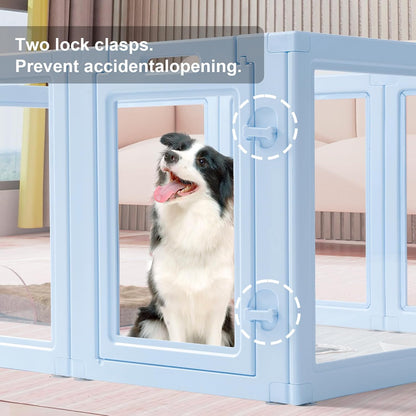 Clear Acrylic Dog Playpen,Transparent DIY Dog Pen,Easy Assembly and Disassembly,Indoor and Outdoor Use,Simple Cleansing Fence (Sky Blue, 60CM, 10 Panel)
