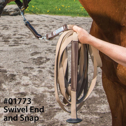 Schneiders Dura-Tech German Web Cord Lunge Line for Horses | Soft Grip Ribbed Webbing | Lightweight & Durable | Nickel-Plated Snap or Chain Options | Lunge Line with 30" Chain