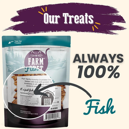 Farm To Pet - Cat Treat Crumbles - 3 oz Single Ingredient Fish Treat and Snacks - Healthy for Indoor Cats and Kitten - Essential Products (Mix with Wet/Dry Food)