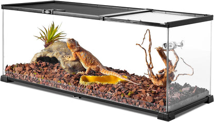 REPTI ZOO 20 Gallon Reptile Glass Terrarium Easy Clean Tank 30" x 12" x 12" Dual Top Sliding Top Cover for Reptile Snake Hamster Hedgehog Small Animals (Knock-Down)