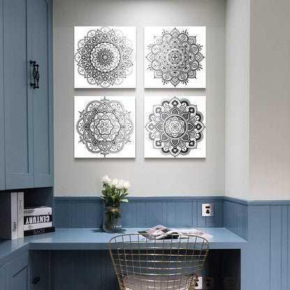 Black and white art Decorative pattern Canvas Wall Art for Living Room Bedroom wall decor Bathroom decorations,4 piece Modern Home decoration inspirational wall paintings Posters Pictures artwork