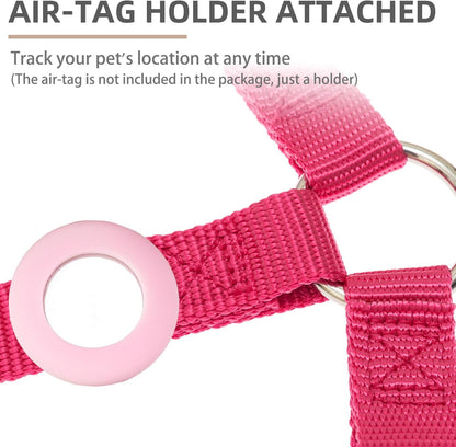 PUPTECK No Pull Dog Harness Soft Adjustable Basic Nylon Step in Puppy Vest Outdoor Walking with ID Tag and A-ir Tag Case, Hot Pink, L