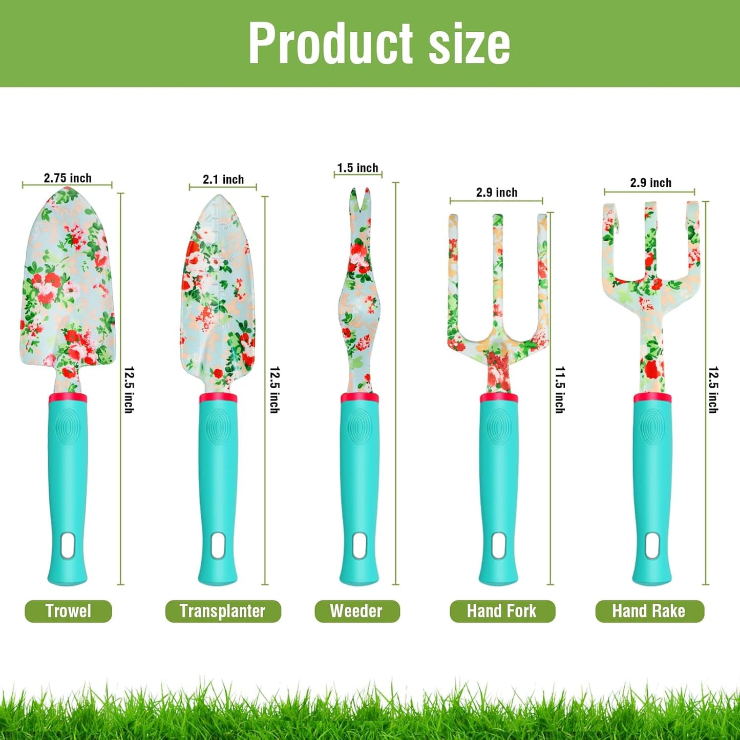 Garden Tools Set WANCHI 10 Piece Heavy Duty Floral Garden Tool Set Gardening Gifts for Women Men Birthday Rust-Proof Aluminum Garden Hand Tools Gardening Kit with Tote Bag Apron Glove