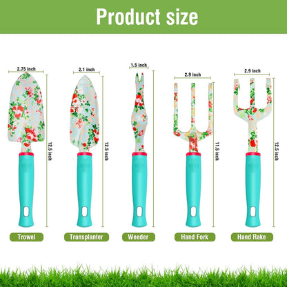 Garden Tools Set WANCHI 10 Piece Heavy Duty Floral Garden Tool Set Gardening Gifts for Women Men Birthday Rust-Proof Aluminum Garden Hand Tools Gardening Kit with Tote Bag Apron Glove