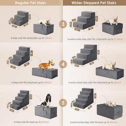 EHEYCIGA Dog Stairs for High Bed 25" H, 5-Step Extra Wide Dog Steps for Bed, Pet Steps for Small Dogs and Cats, Non-Slip Balanced Pet Ramp Indoor, Grey
