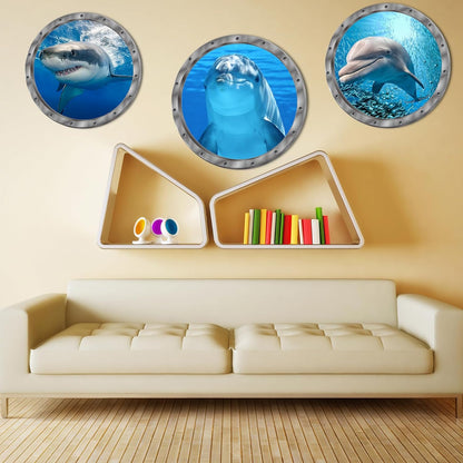Ocean Animals World Under Sea Decor Includ Dolphins Sharks 3 Pcs Removable 3D Peel and Stick Vinyl Stickers for Bathroom,Wall Decor,Wall Stickers,Bedroom,Furniture