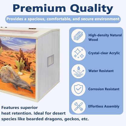 Prolee Reptile Terrarium, Lizard Tank Up to 68 Gallons, Bearded Dragon Tank with Roof Door, Snake Tank with Built-in Lamp Fixture and Switch (68 Gallon, 48" Long, Openable Wood Roof)