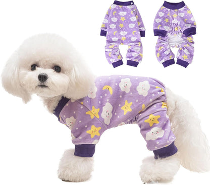 BEAUTYZOO Dog Pajamas Small Sized Dog, Summer Doggie Pajamas for Boy Girl, Soft Strechy Cotton Puppy Pjs Jammies Onesies for Men Women, Pet Jumpsuit Body Suit Cat Apparel Clothes, Purple XS