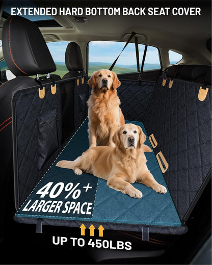 Back Seat Extender for Dog, Waterproof Dog Car Seat Cover for Back Seat, Hard Bottom Car Seat Cover, Large-Space Hammock for Car Truck SUV, Pet Seat Cover Holds 450lbs(Black)