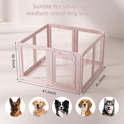 DIY Clear Acrylic Dog Playpen House,Quick Easy Assembly and Disassembly,Strong Floor Suction,Indoor and Outdoor Use,Easy Cleansing Puppy Fence (Skin Pink, 30.3" H, 8PCS)