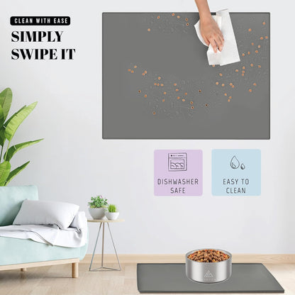 AVERYDAY 18x10'' Silicone Dog Mat for Food and Water, 0.63'' Edge Dog Food Bowl Mats for Floor Waterproof, Dogs Water Mat for Sloppy Drinker, Non Slip Rubber Pet Feeding Mats for Indoor Dogs and Cats