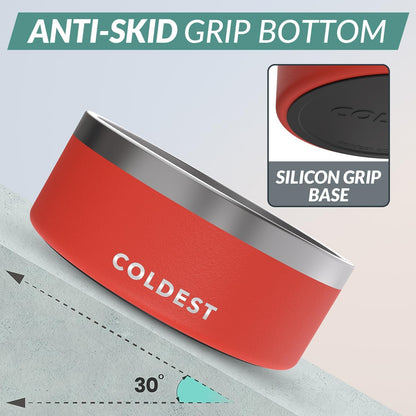 Coldest Dog Bowl - Anti Rust Metal, Non Slip, 3 Layers Insulated Stainless Steel Dog Bowls - Spill Proof & Heavy Duty - Water Bowl for Dogs, Cats & Pets, Dish Washer Safe (100 oz, Crimson Red)