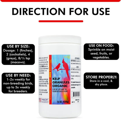 Morning Bird Kelp Granules 16 Oz – Iodine Supplement for Birds – Supports Feather Growth, Molting & Metabolism – Rich in Amino Acids, Trace Minerals & Natural Vitamins – Clean Nutrition for All Birds