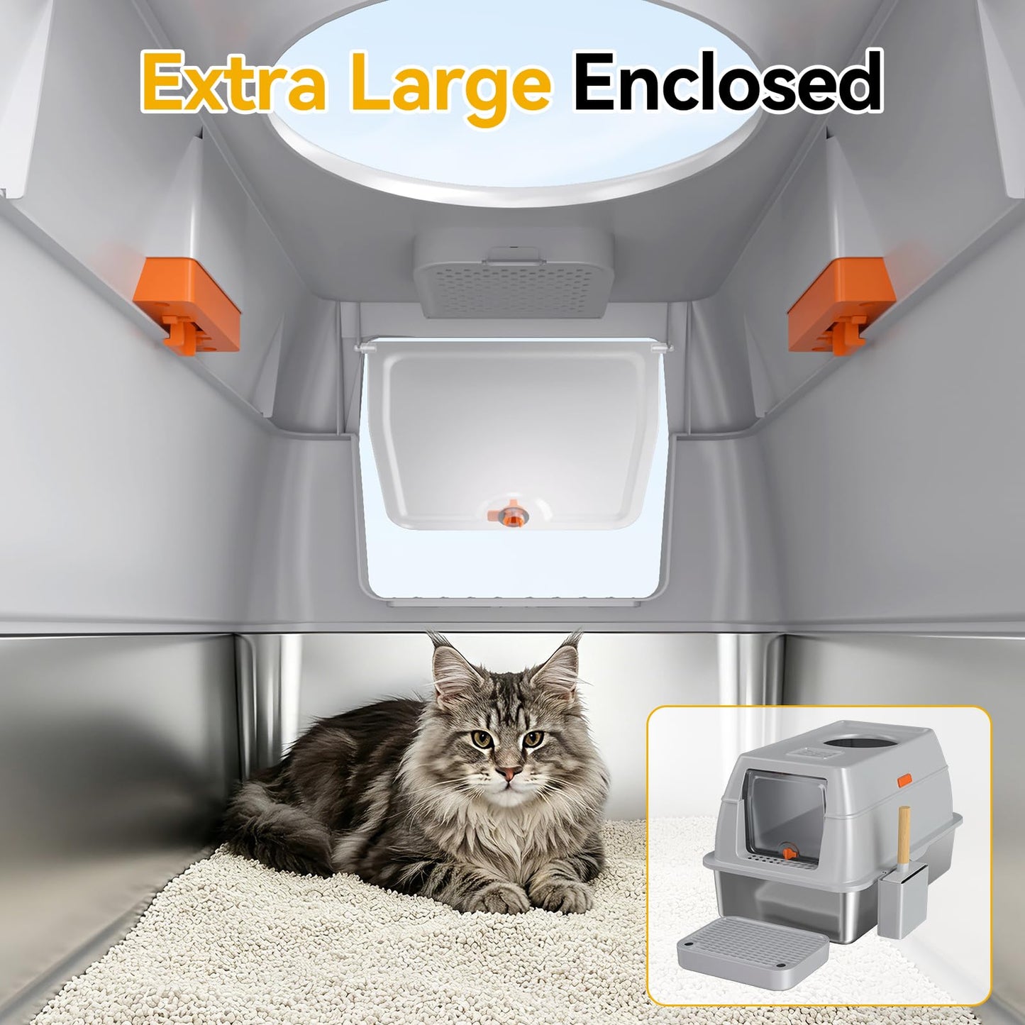 Tevila XL Enclosed Stainless Steel Litter Box with Lid. Chosen for real quality, fits naturally